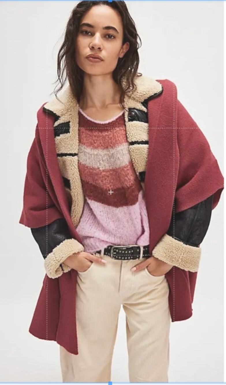 Free People All I Need Cozy Hooded Duster Deep Berry Burgundy Knit Poncho OS